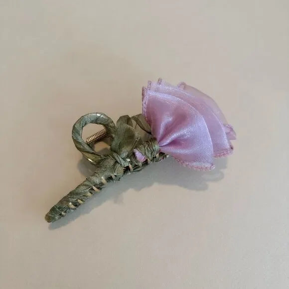 Anthropologie Pink and Green Floral Hair Clip - Picture 2 of 4